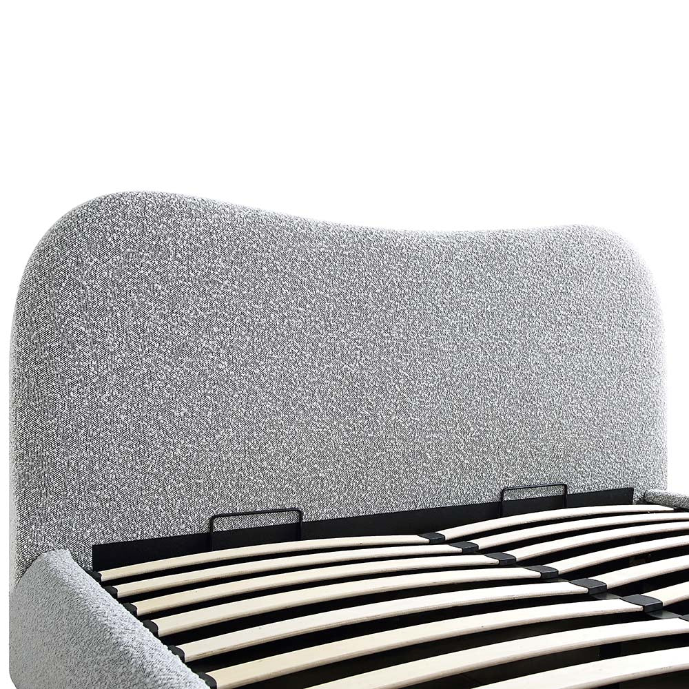 Egerie Curved Headboard Ottoman Storage Bed in Mist Grey Boucle