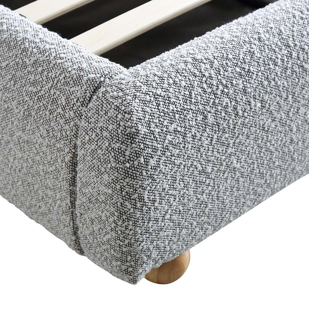 Egerie Curved Headboard Ottoman Storage Bed in Mist Grey Boucle