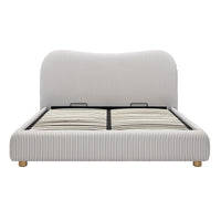 Egerie Curved Headboard Ottoman Storage Bed in Light Taupe Striped Fabric – image 22 of 67