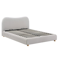 Egerie Curved Headboard Ottoman Storage Bed in Light Taupe Striped Fabric – image 23 of 67
