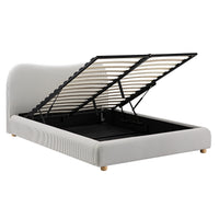 Egerie Curved Headboard Ottoman Storage Bed in Light Taupe Striped Fabric – image 25 of 67