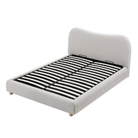 Egerie Curved Headboard Ottoman Storage Bed in Light Taupe Striped Fabric – image 26 of 67