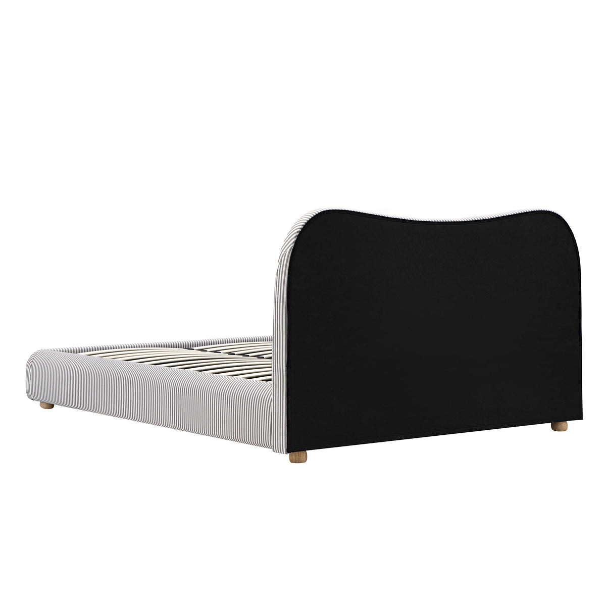 Egerie Curved Headboard Ottoman Storage Bed in Light Taupe Striped Fabric