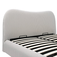 Egerie Curved Headboard Ottoman Storage Bed in Light Taupe Striped Fabric – image 29 of 67