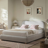 Egerie Curved Headboard Ottoman Storage Bed in Light Taupe Striped Fabric – image 16 of 67