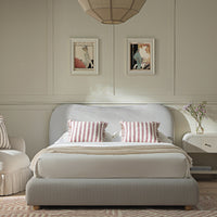 Egerie Curved Headboard Ottoman Storage Bed in Light Taupe Striped Fabric – image 17 of 67