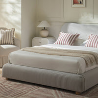 Egerie Curved Headboard Ottoman Storage Bed in Light Taupe Striped Fabric – image 19 of 67