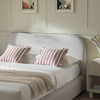 Egerie Curved Headboard Ottoman Storage Bed in Light Taupe Striped Fabric – image 20 of 67