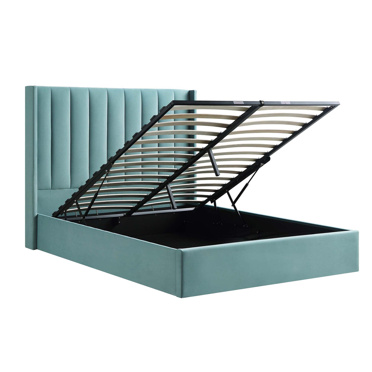 Wilton Ottoman Storage Bed in Seafoam Blue Velvet