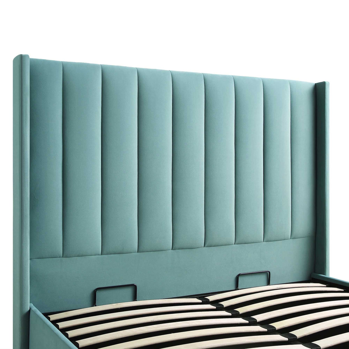 Wilton Ottoman Storage Bed in Seafoam Blue Velvet