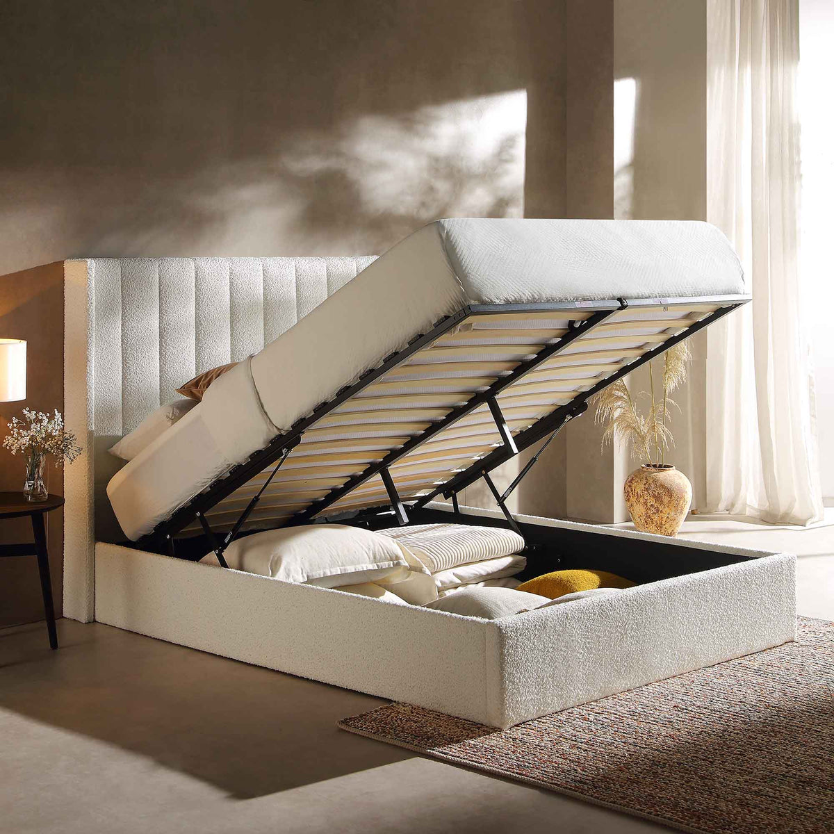 Wilton Ottoman Storage Bed in White Boucle