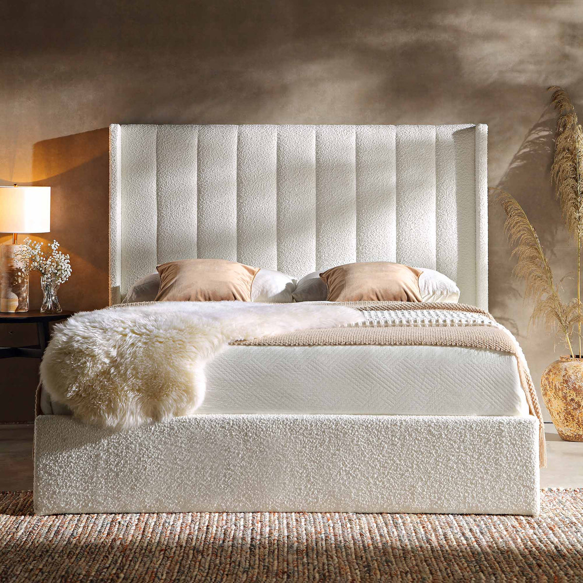 Wilton Ottoman Storage Bed in White Boucle