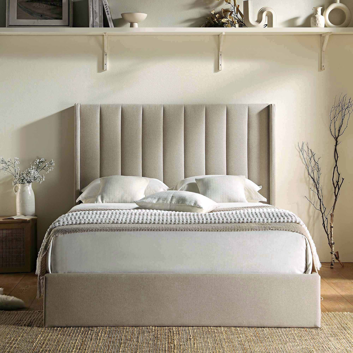 Wilton Ottoman Storage Bed in Warm Stone Fabric