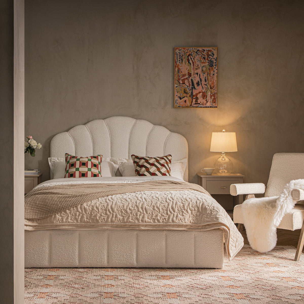 Hana Ottoman Storage Bed in Ecru Boucle