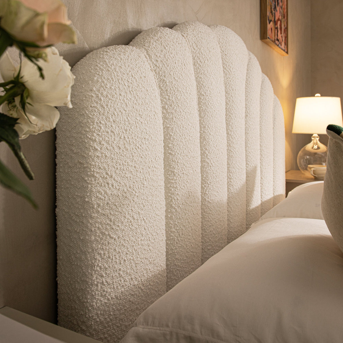Hana Ottoman Storage Bed in Ecru Boucle