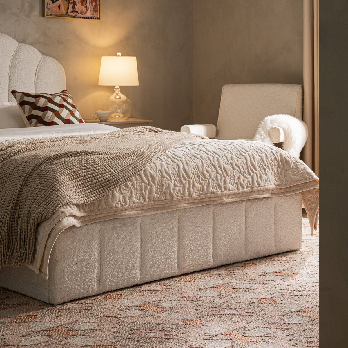 Hana Ottoman Storage Bed in Ecru Boucle