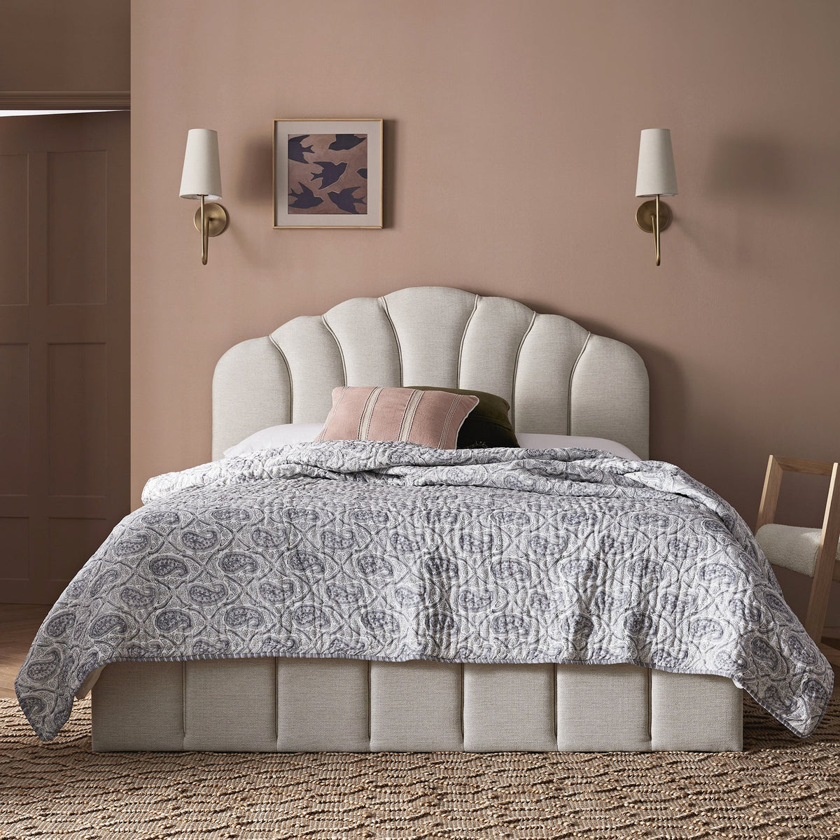 Hana Ottoman Storage Bed in Ivory Weave Fabric