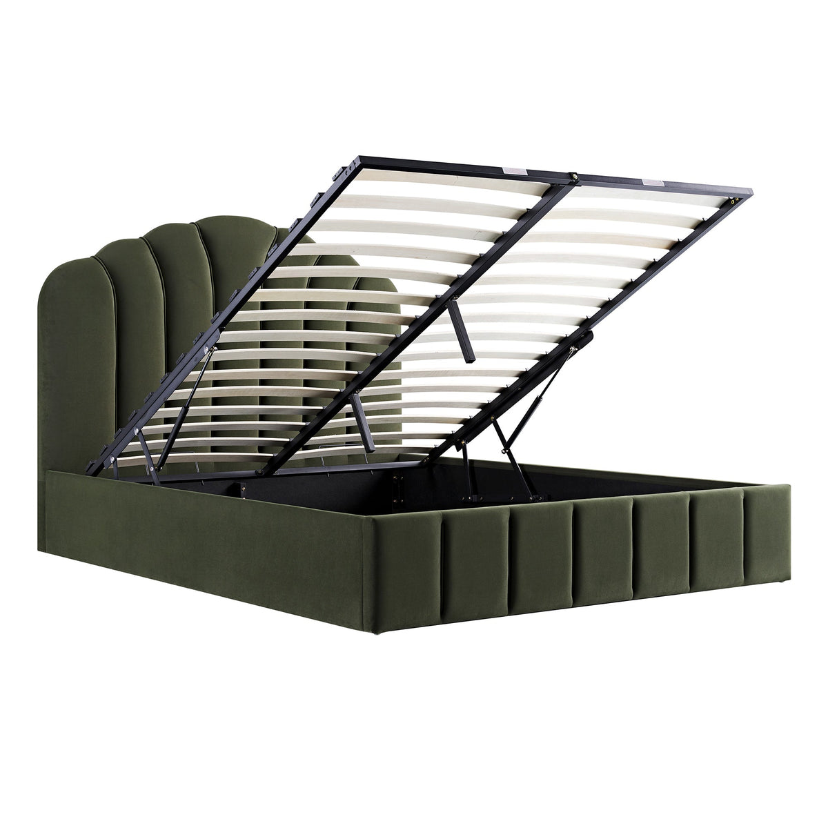 Hana Ottoman Storage Bed in Moss Green Velvet