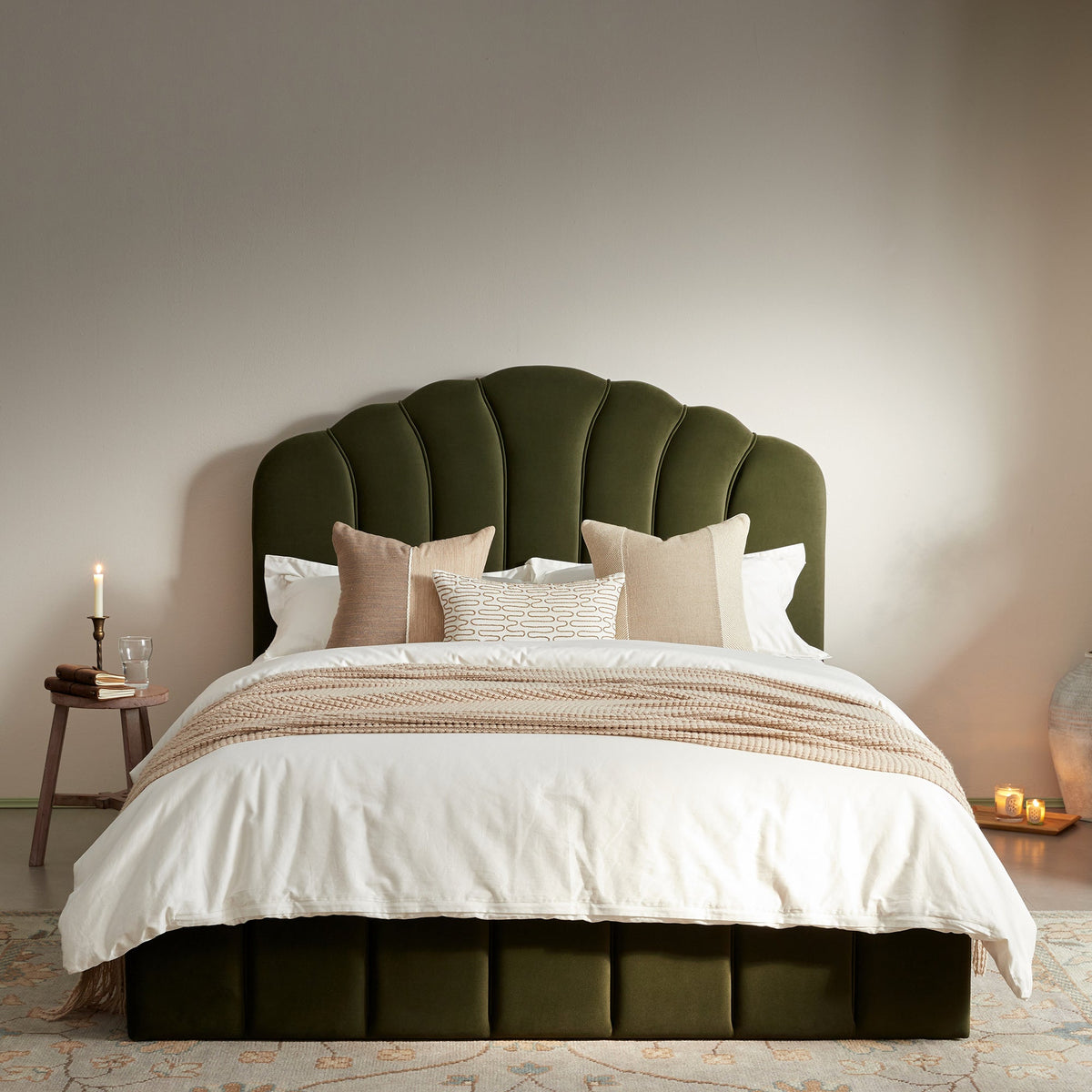 Hana Ottoman Storage Bed in Moss Green Velvet