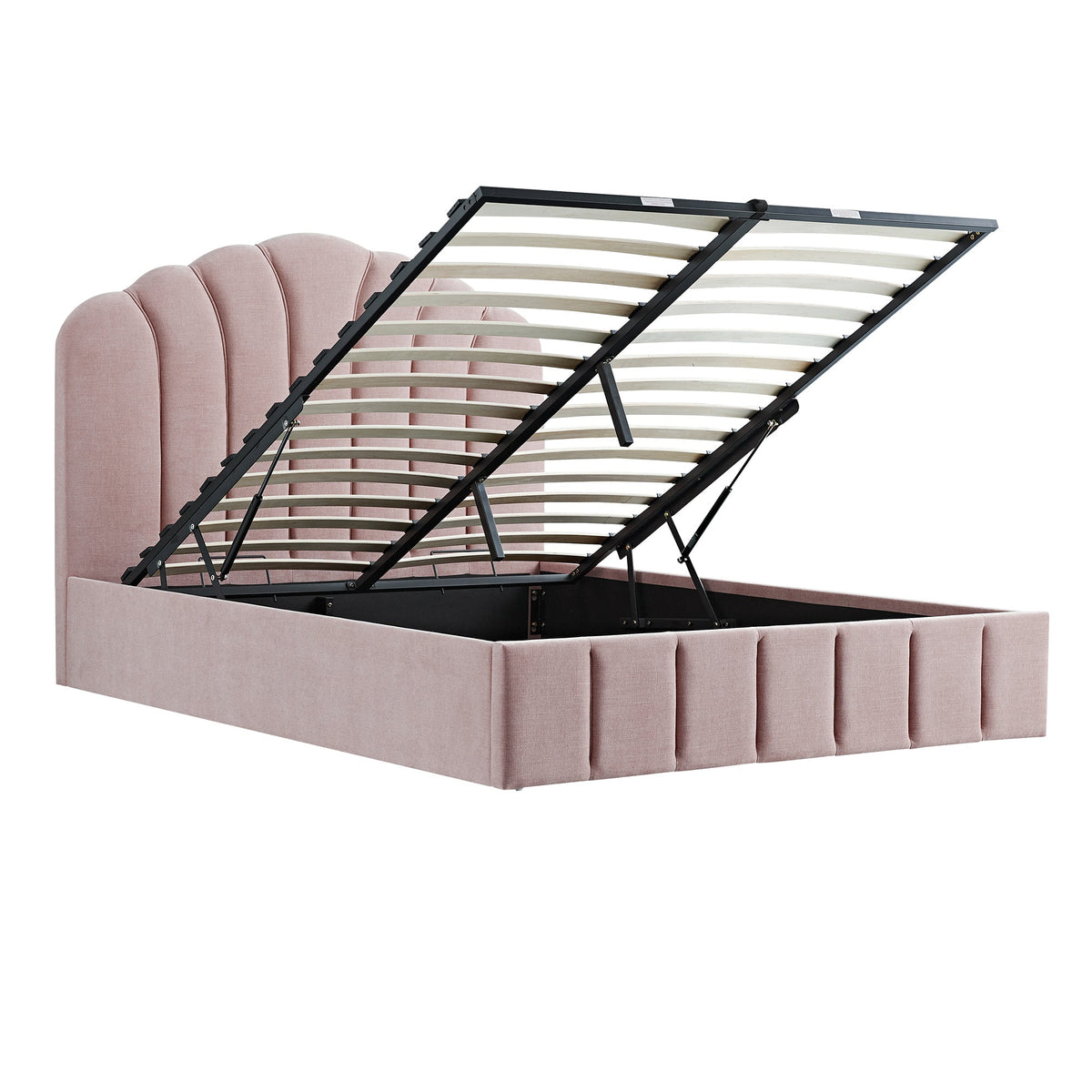Hana Ottoman Storage Bed in Petal Pink Chenille