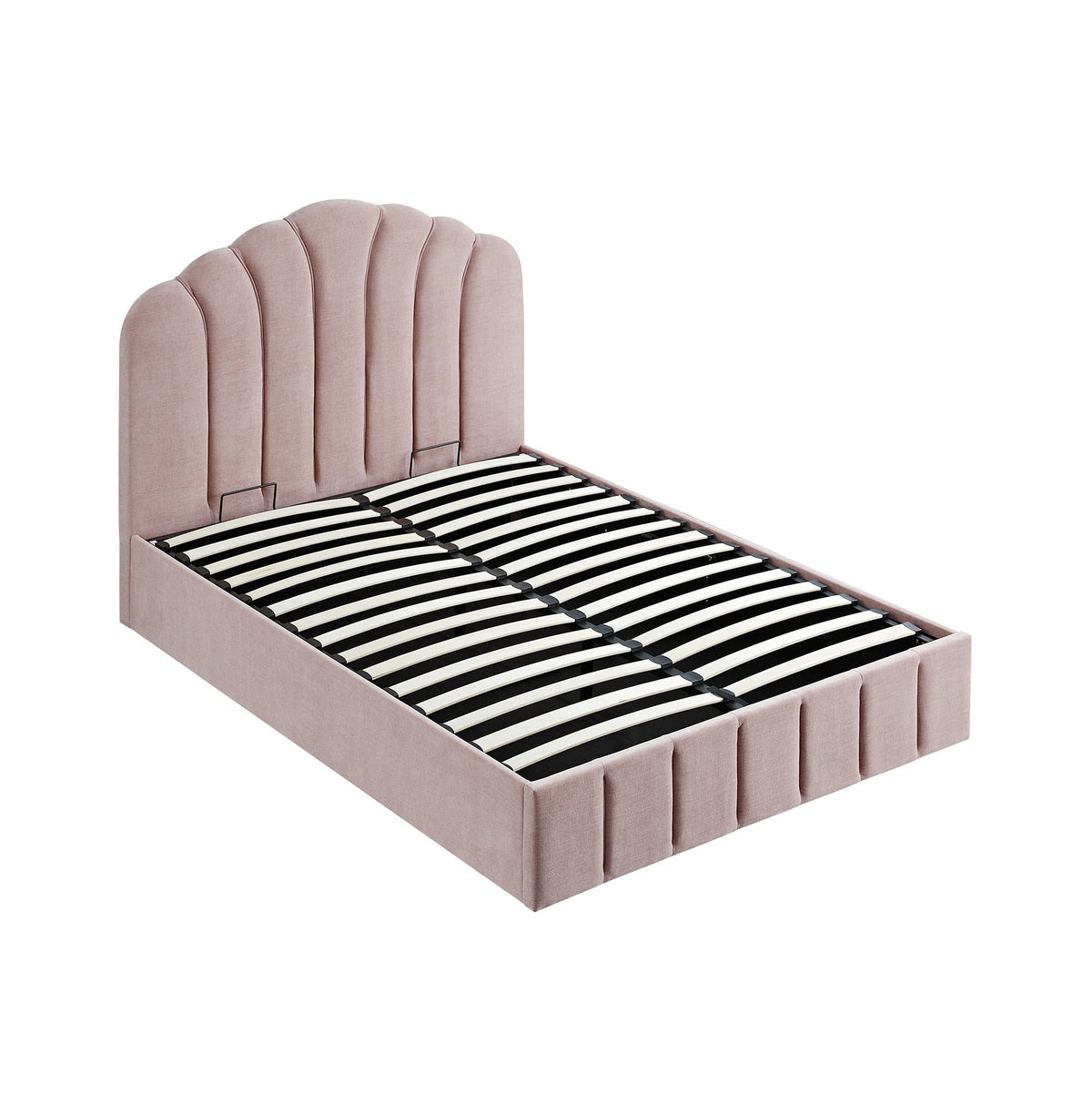 Hana Ottoman Storage Bed in Petal Pink Chenille