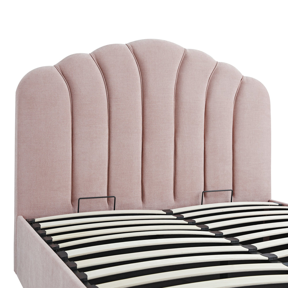 Hana Ottoman Storage Bed in Petal Pink Chenille