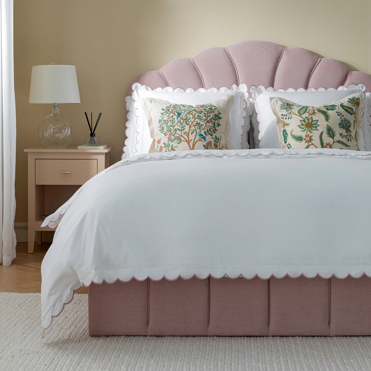 Hana Ottoman Storage Bed in Petal Pink Chenille