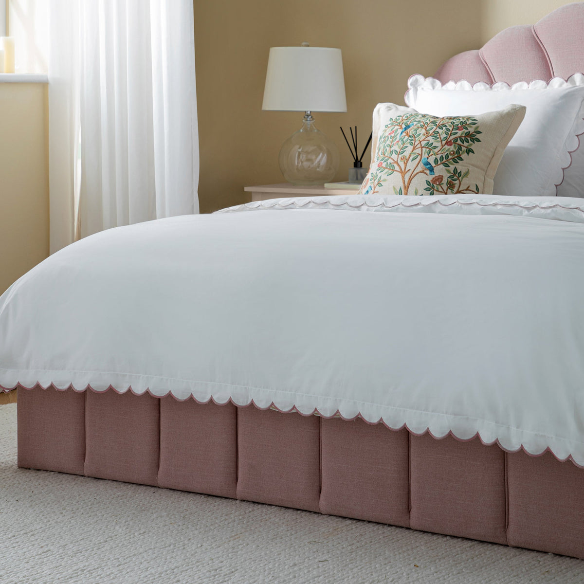 Hana Ottoman Storage Bed in Petal Pink Chenille