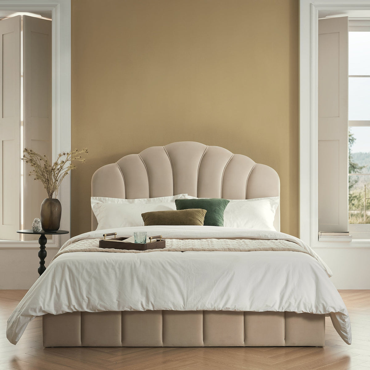 Hana Ottoman Storage Bed in Warm Stone Velvet