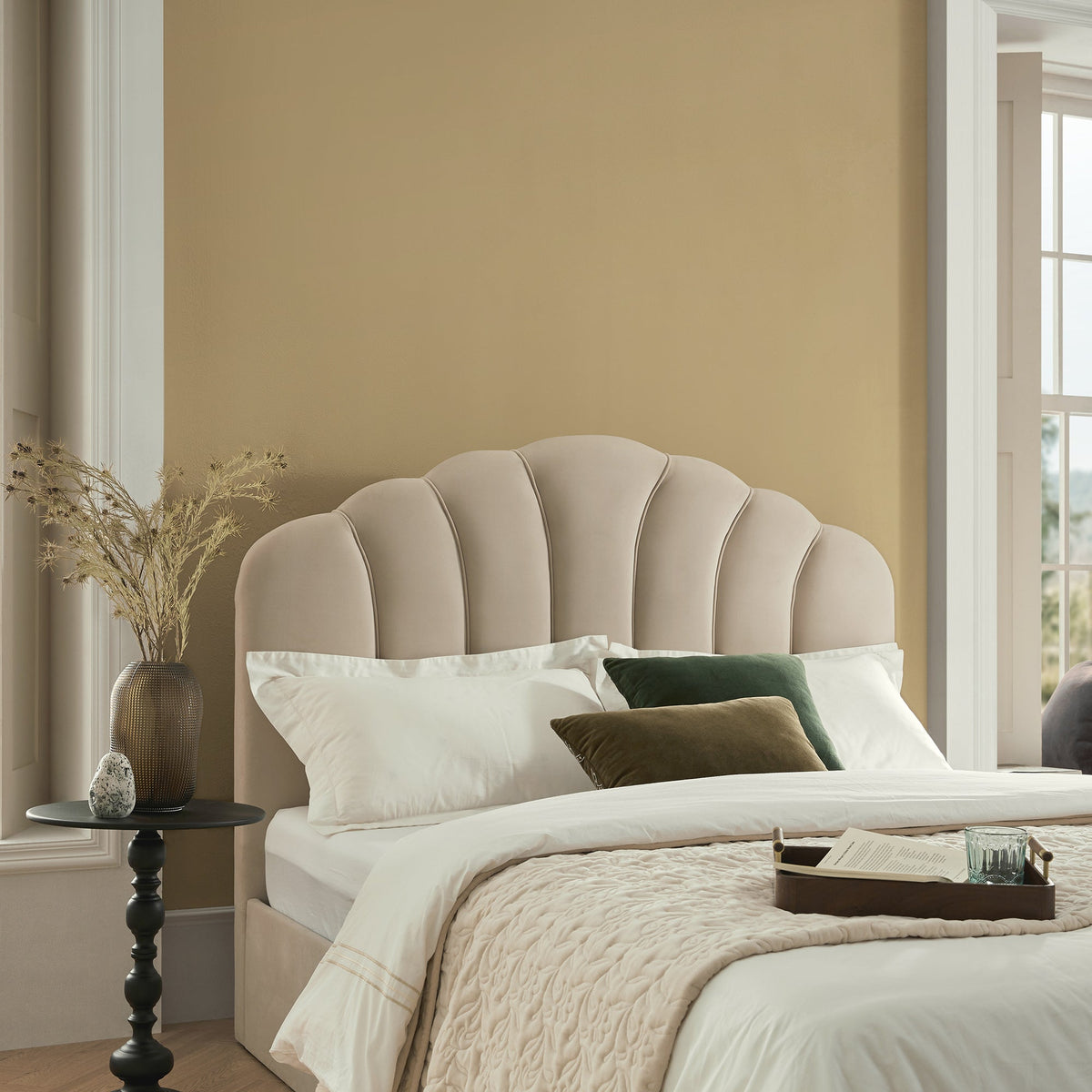 Hana Ottoman Storage Bed in Warm Stone Velvet