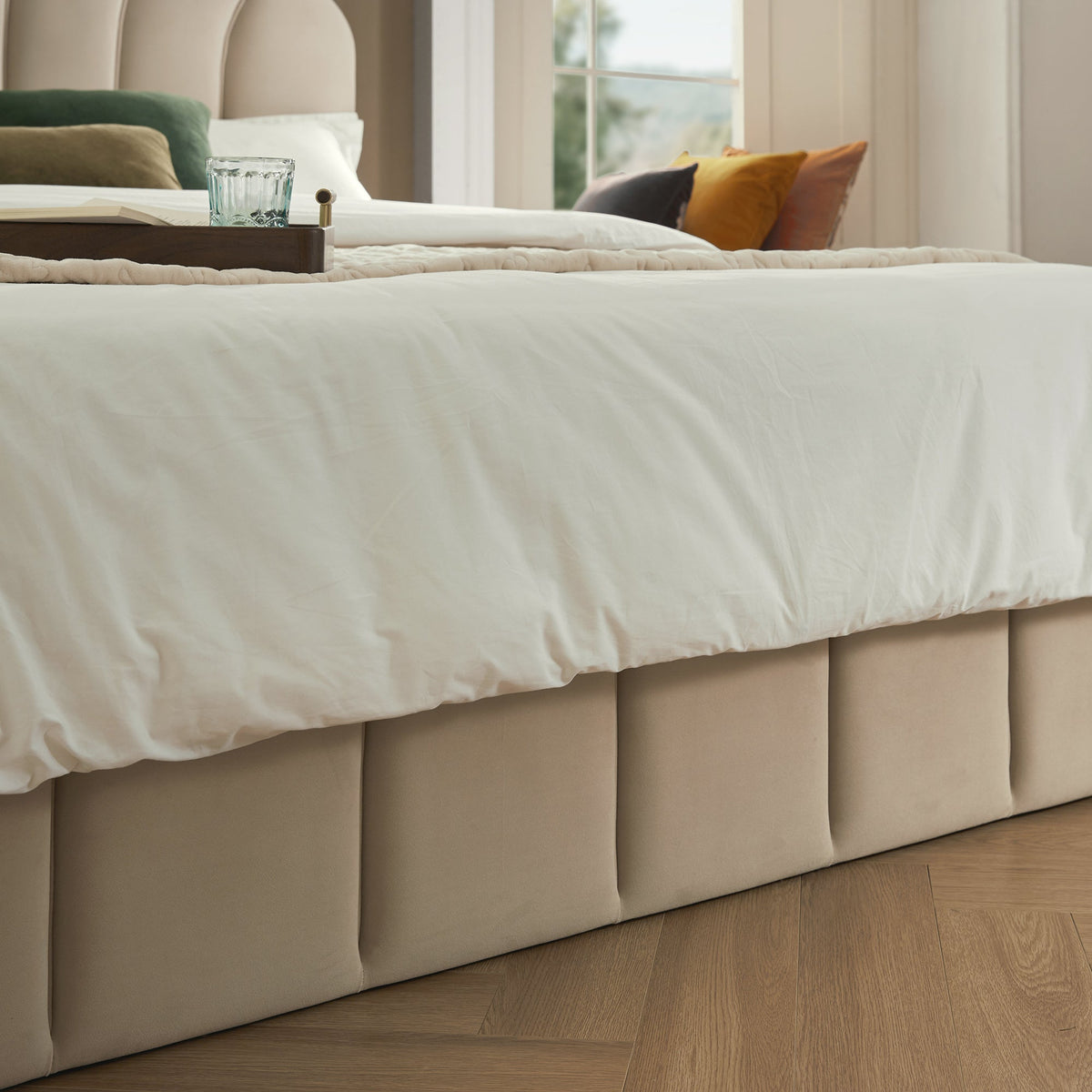 Hana Ottoman Storage Bed in Warm Stone Velvet