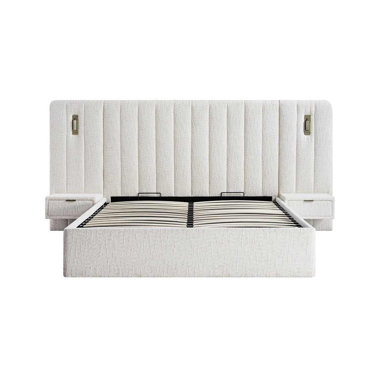 Tremezzo Oversized Ottoman Storage Bed in Beige Textured Fabric