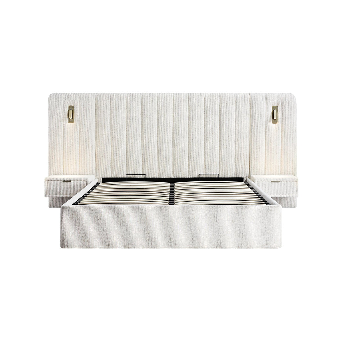 Tremezzo Oversized Ottoman Storage Bed in Beige Textured Fabric
