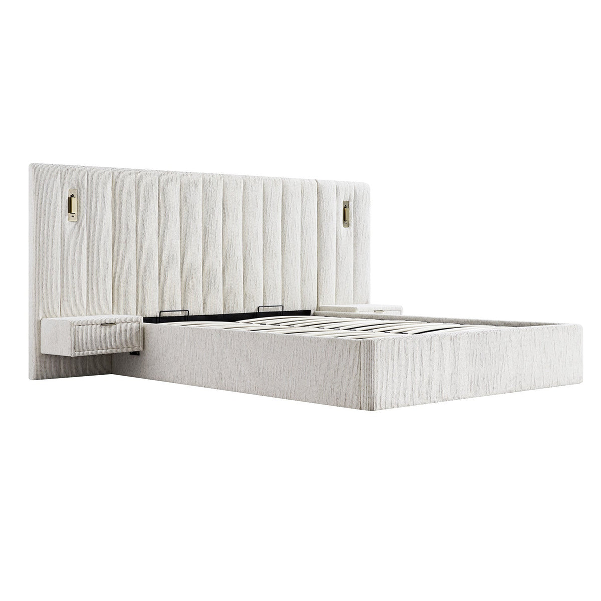 Tremezzo Oversized Ottoman Storage Bed in Beige Textured Fabric