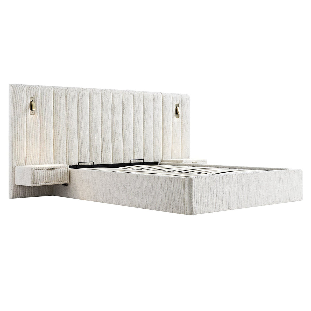 Tremezzo Oversized Ottoman Storage Bed in Beige Textured Fabric