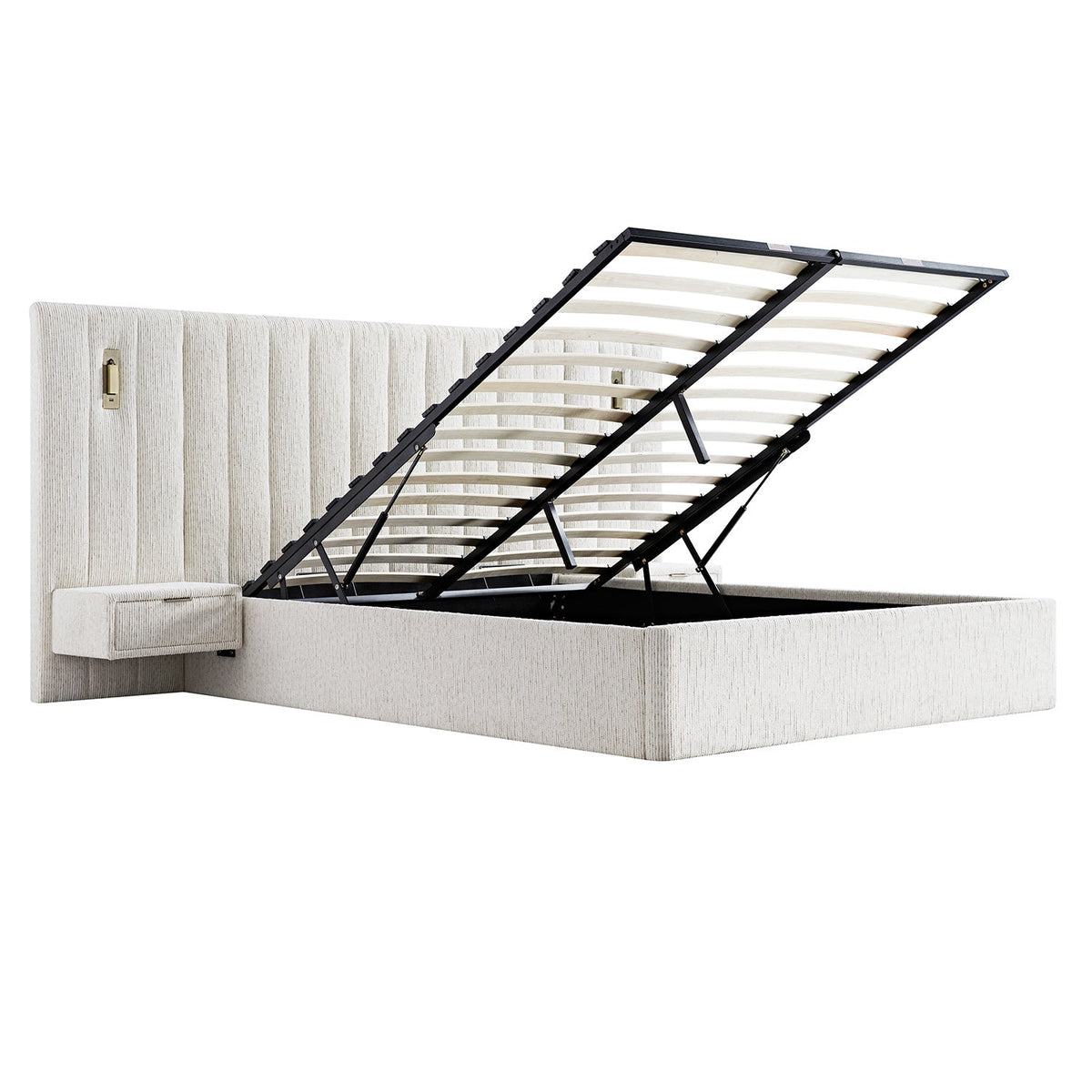 Tremezzo Oversized Ottoman Storage Bed in Beige Textured Fabric