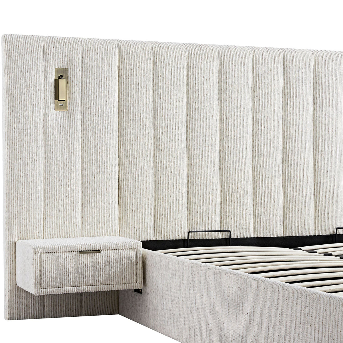 Tremezzo Oversized Ottoman Storage Bed in Beige Textured Fabric