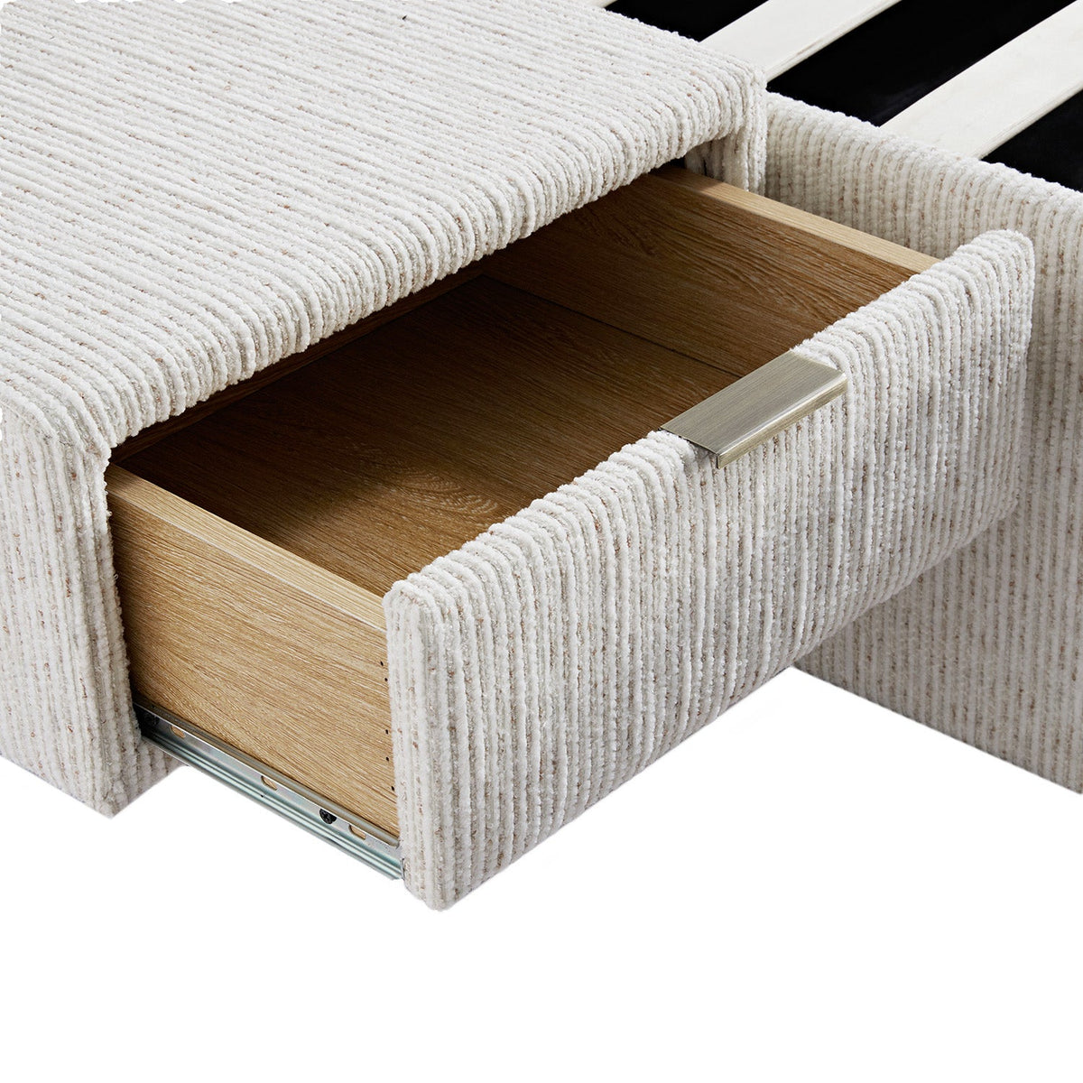 Tremezzo Oversized Ottoman Storage Bed in Beige Textured Fabric