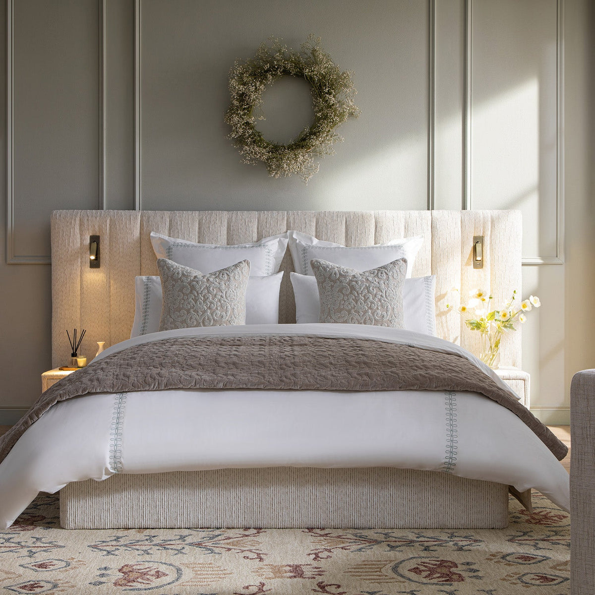 Tremezzo Oversized Ottoman Storage Bed in Beige Textured Fabric