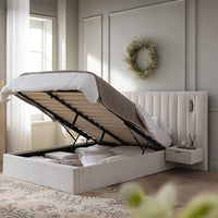 Tremezzo Oversized Ottoman Storage Bed in Beige Textured Fabric – image 3 of 65