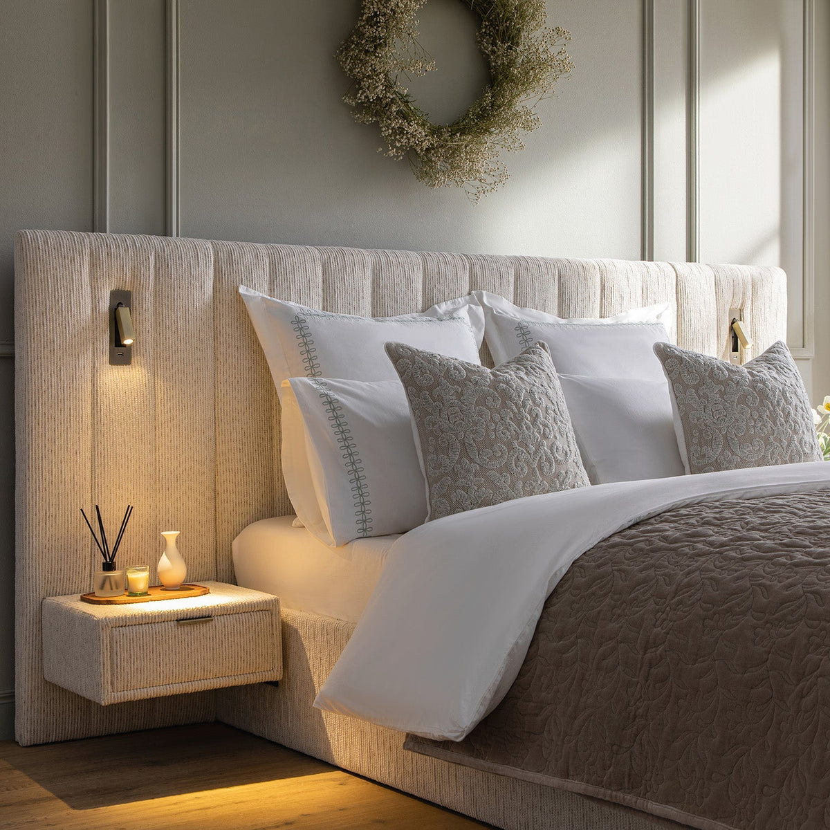 Tremezzo Oversized Ottoman Storage Bed in Beige Textured Fabric