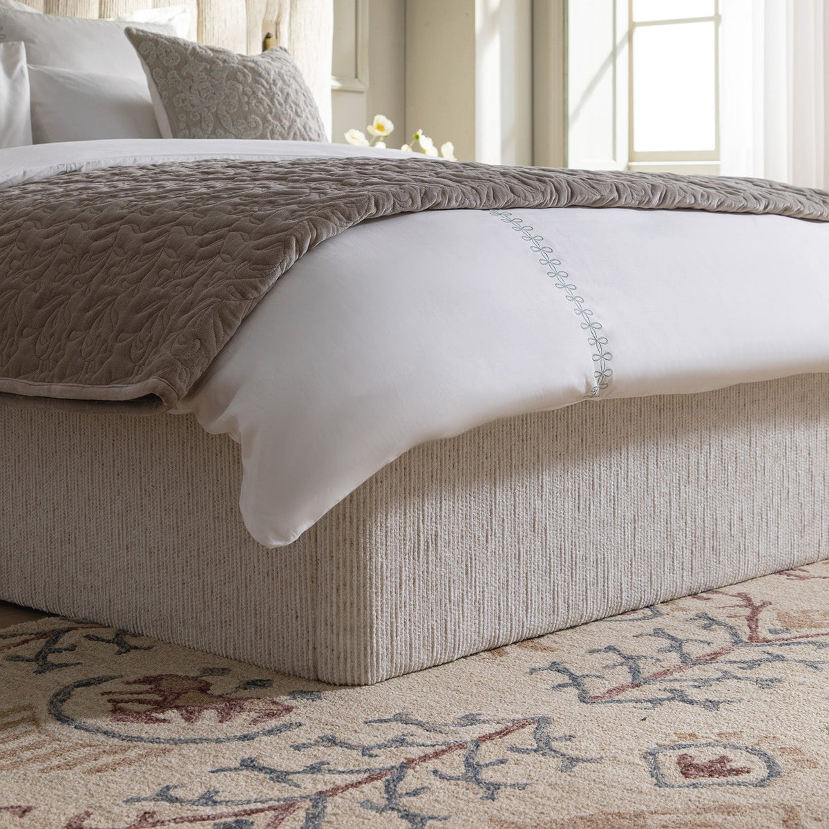 Tremezzo Oversized Ottoman Storage Bed in Beige Textured Fabric