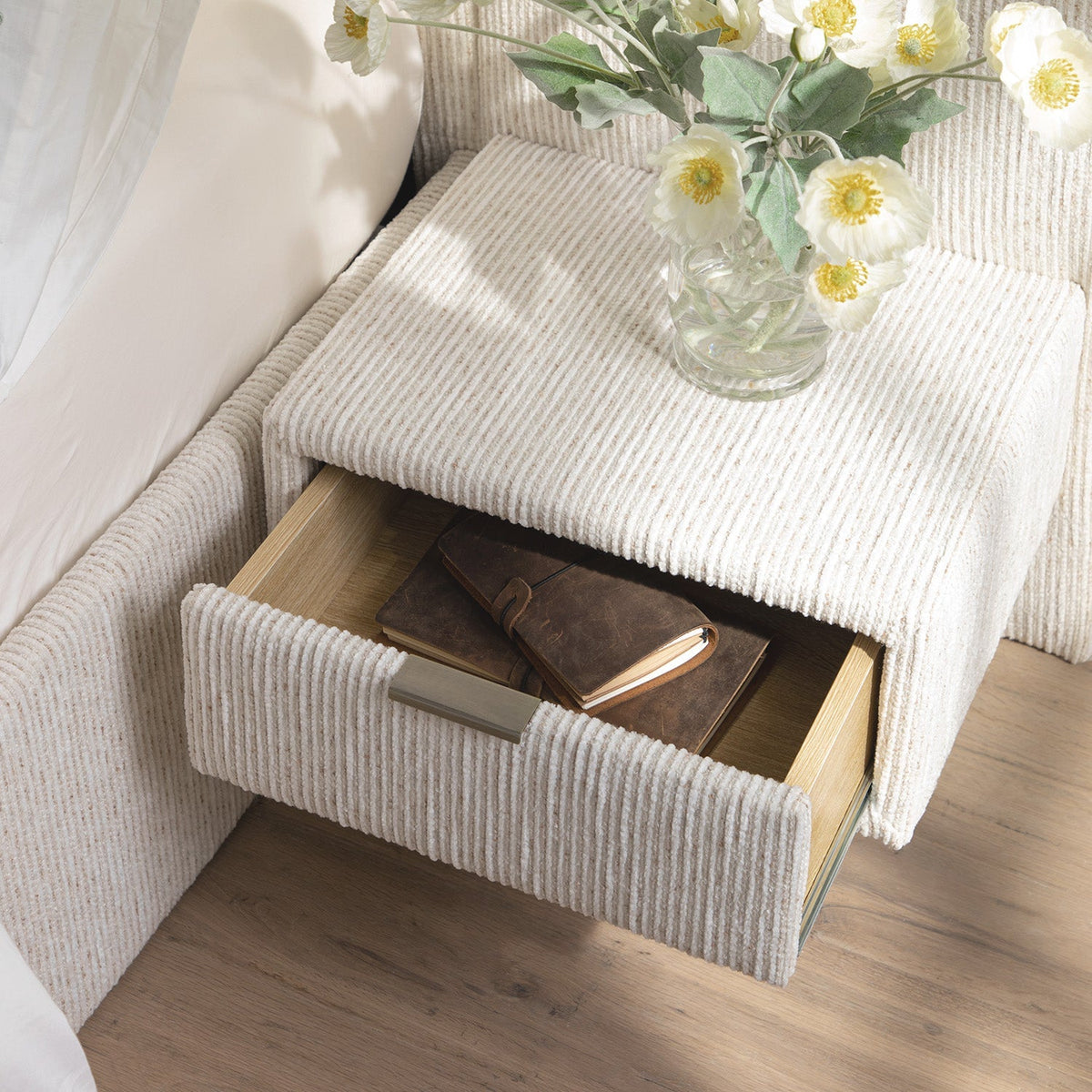Tremezzo Oversized Ottoman Storage Bed in Beige Textured Fabric