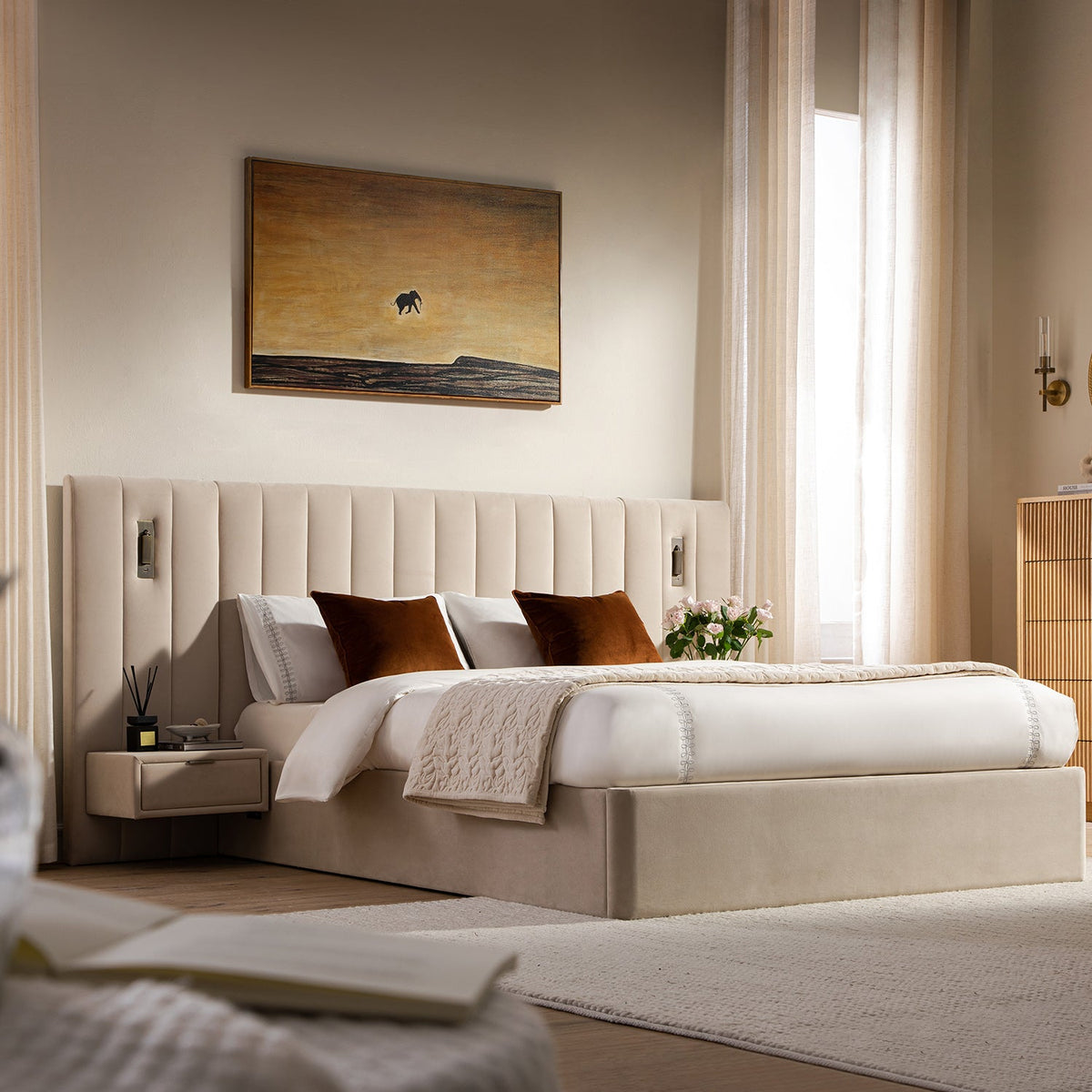 Tremezzo Oversized Ottoman Storage Bed in Champagne Velvet