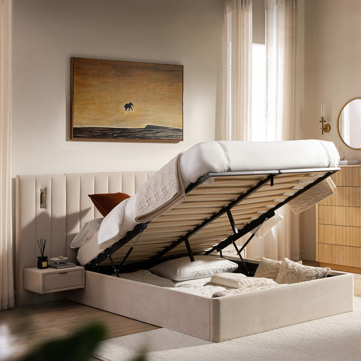 Tremezzo Oversized Ottoman Storage Bed in Champagne Velvet