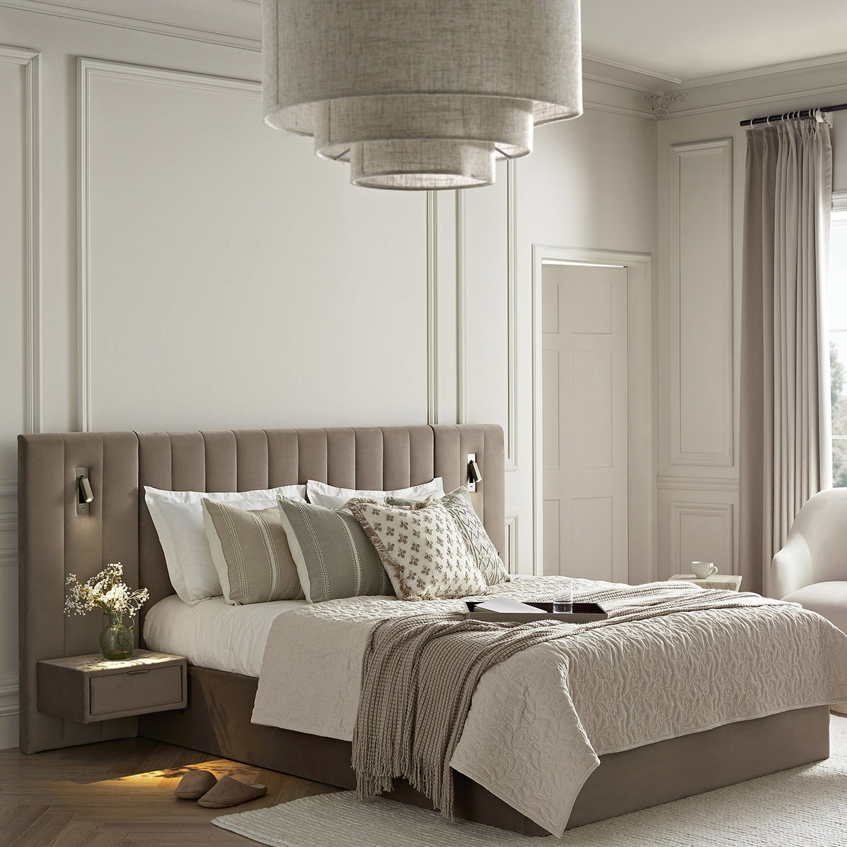 Tremezzo Oversized Ottoman Storage Bed in Taupe Velvet