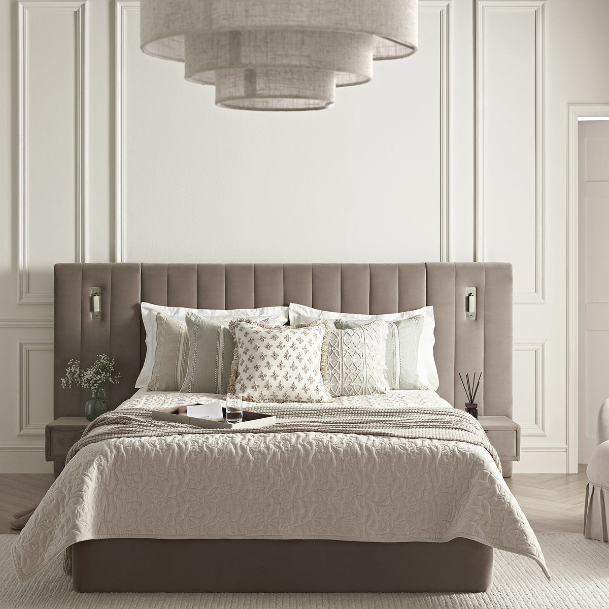 Tremezzo Oversized Ottoman Storage Bed in Taupe Velvet