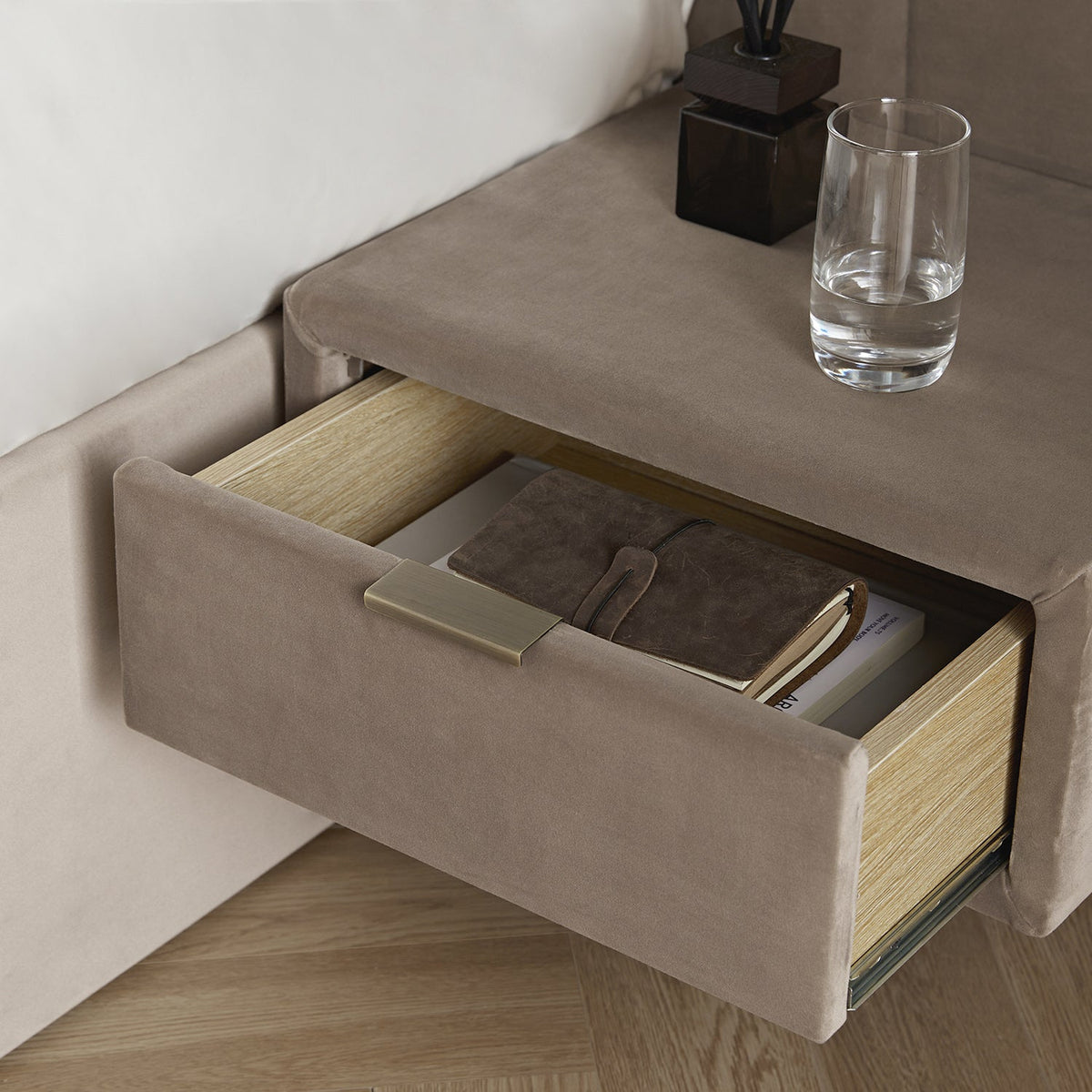 Tremezzo Oversized Ottoman Storage Bed in Taupe Velvet