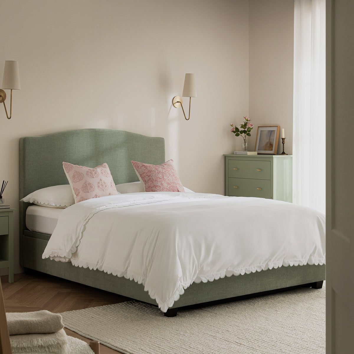 Chilworth Upholstered Ottoman Storage Bed in Water Green Chenille
