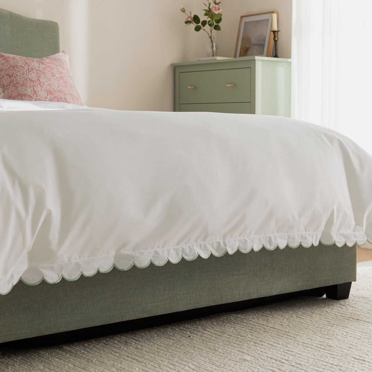 Chilworth Upholstered Ottoman Storage Bed in Water Green Chenille